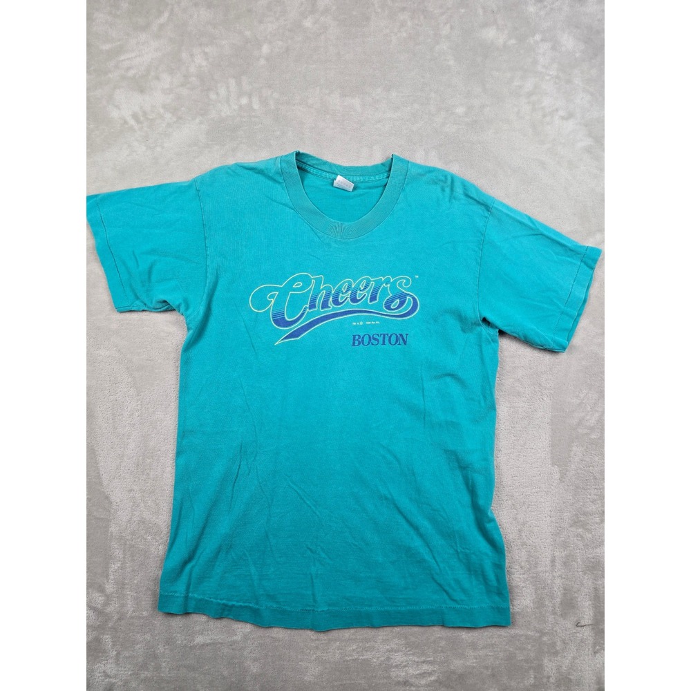 Vintage Cheers Boston T-Shirt‎ Mens L Fit M Teal 1995 Single Stitch Made In USA